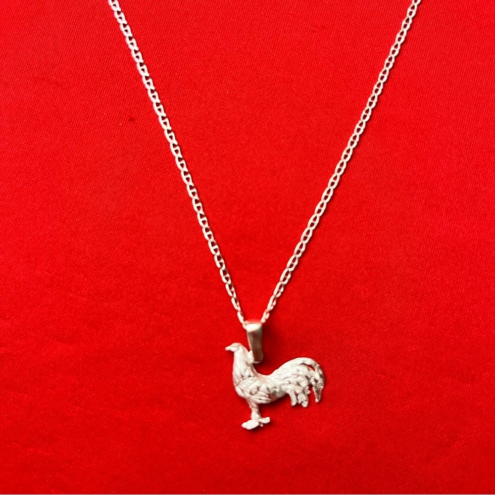 925‎ Sterling Silver Rooster Charm Pendant and chain necklace